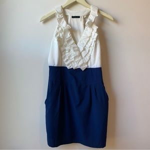 Ruffle Dress with Racer Back & Pockets - Navy & White - by Cals